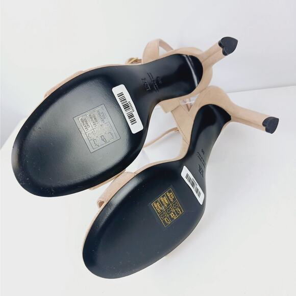 Escada SZ 38 Nude Leather Slingback Sandal With Rhinestone Embelishment NEW - Picture 8 of 9